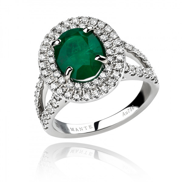Žiedas su smaragdu ir deimantais